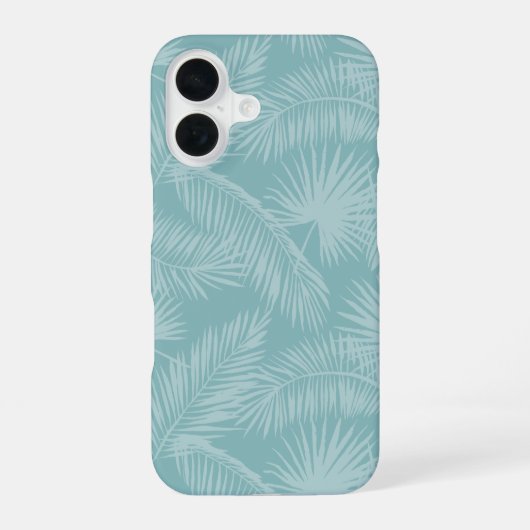Aqua Haze Tropical Botanical Palm Leaves Patroon iPhone 16 Hoesje (Achterkant)