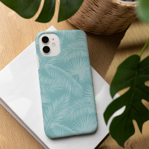 Aqua Haze Tropical Botanical Palm Leaves Patroon iPhone 16 Hoesje