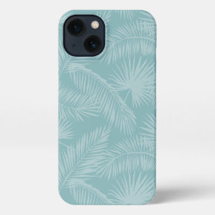 Aqua Haze Tropical Botanical Palm Leaves Patroon iPhone 13 Hoesje