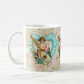 Aqua Heart Golden Cherub & Harp Bokeh Bling Koffiemok (Links)