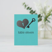 Aqua Heart Lock en Key Table Briefkaart (Staand voorkant)