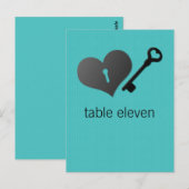 Aqua Heart Lock en Key Table Briefkaart (Voorkant / Achterkant)
