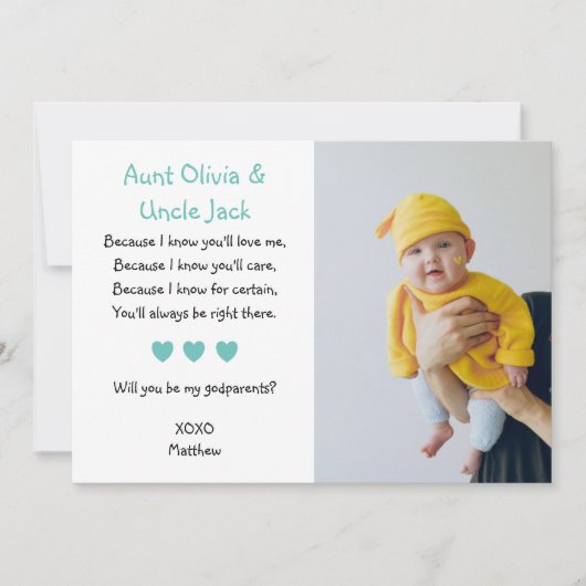 Aqua Hearts word jij mijn godouders met foto Kaart (Voorkant)