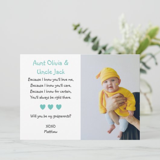 Aqua Hearts word jij mijn godouders met foto Kaart (Staand voorkant)