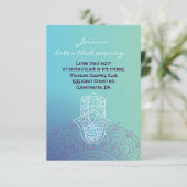 Aqua HEMSA HAND GOD Bat Mitzvah Party Card Kaart (Staand voorkant)