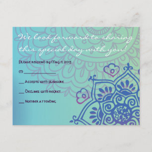 Aqua HEMSA HAND GOD Bat Mitzvah Reply Card RSVP Kaartje