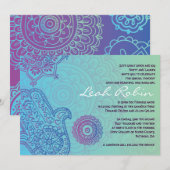 Aqua HEMSA HAND of GOD Baby Naming Invitation Kaart (Voorkant / Achterkant)