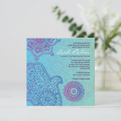 Aqua HEMSA HAND of GOD Bat Mitzvah Invitation Kaart (Staand voorkant)