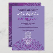 Aqua HEMSA HAND of GOD Bat Mitzvah Invitation Kaart (Voorkant / Achterkant)