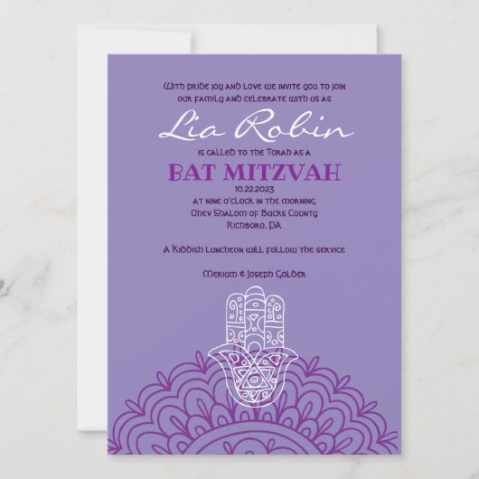 Aqua HEMSA HAND of GOD Bat Mitzvah Invitation Kaart (Voorkant)