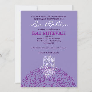 Aqua HEMSA HAND of GOD Bat Mitzvah Invitation Kaart