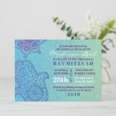 Aqua HEMSA HAND of GOD Bat Mitzvah Invitation Kaart (Staand voorkant)