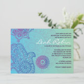 Aqua HEMSA HAND of GOD Bat Mitzvah Invitation Kaart (Staand voorkant)