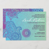 Aqua HEMSA HAND of GOD Bat Mitzvah Invitation Kaart (Voorkant / Achterkant)