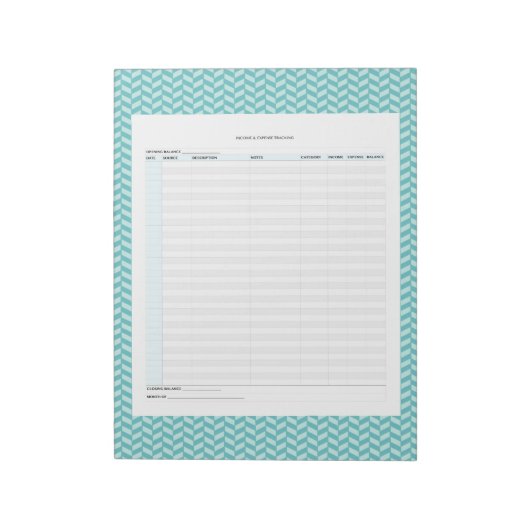 Aqua Herringbone Income & Expense Tracker Notitieblok (Linkerzijde)