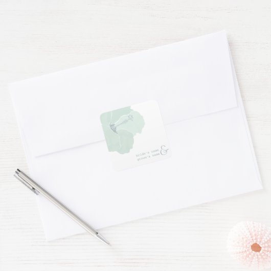 Aqua Hibiscus Bloem Bruiloft Sticker (Envelop)