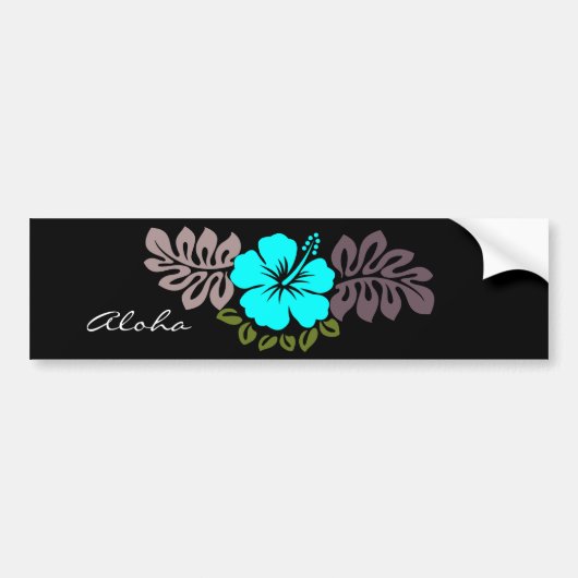Aqua Hibiscus en Leaves Bumpersticker (Voorkant)