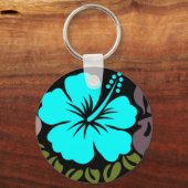 Aqua Hibiscus en Leaves Sleutelhanger (Voorkant)