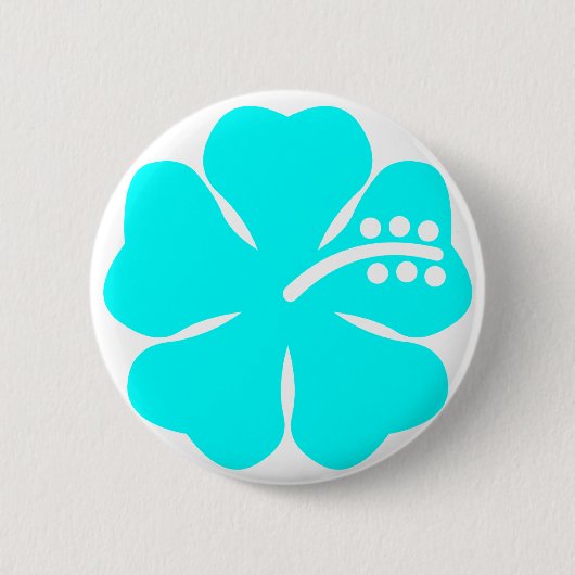 Aqua hibiscus flower ronde button 5,7 cm (Voorkant)