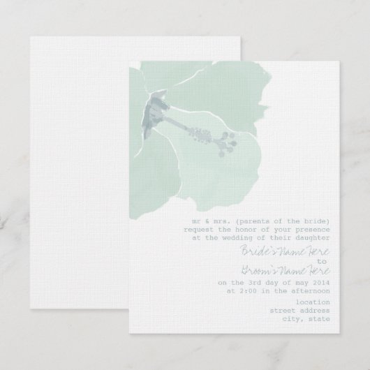 Aqua Hibiscus Flower Tropical Beach Wedding Kaart (Voorkant / Achterkant)