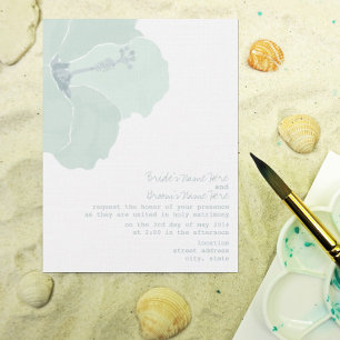 Aqua Hibiscus Flower Tropical Beach Wedding Kaart