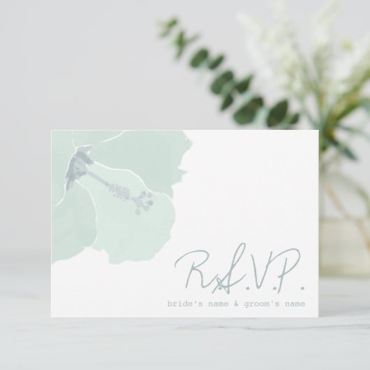 Aqua Hibiscus Flower Tropical Beach Wedding RSVP (Staand voorkant)