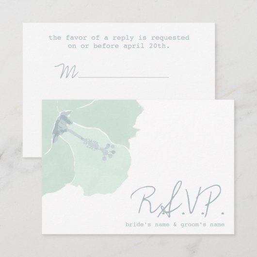 Aqua Hibiscus Flower Tropical Beach Wedding RSVP (Voorkant / Achterkant)