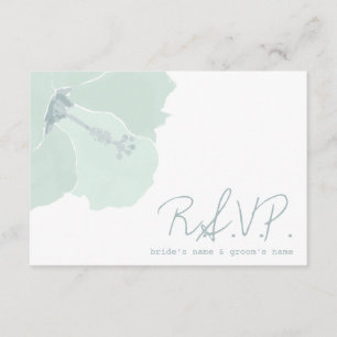 Aqua Hibiscus Flower Tropical Beach Wedding RSVP Kaartje