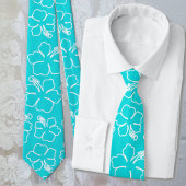 Aqua Hibiscus Omtrek Patroon Bruiloft Stropdas