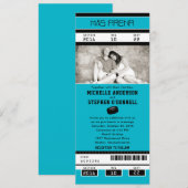 Aqua Hockey Ticket Wedding Uitnodiging (Voorkant / Achterkant)