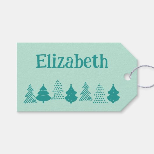Aqua Holiday Trees Gift Label Cadeaulabel (Voorkant (Horizontaal))