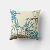 Aqua Hot Pink Birds Mrs Brides Pillow Kussen (Achterkant)