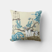 Aqua Hot Pink Birds Mrs Brides Pillow Kussen (Voorkant)