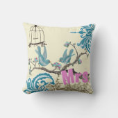 Aqua Hot Pink Birds Mrs Brides Pillow Kussen (Voorkant)