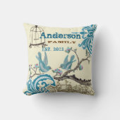 Aqua Hot Pink Vogelfamilie opgericht Kussen (Voorkant)