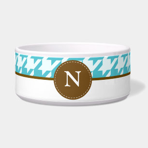 Aqua Houndstooth Pattern Monogram Pet Bowl Voerbakje