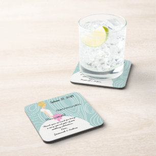 Aqua houtnerfpatroon blonde bruidsmeisje onderzett bier onderzetter