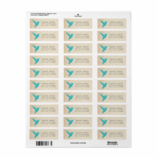  Aqua Hummingbird Return Address Labels (Full Sheet)
