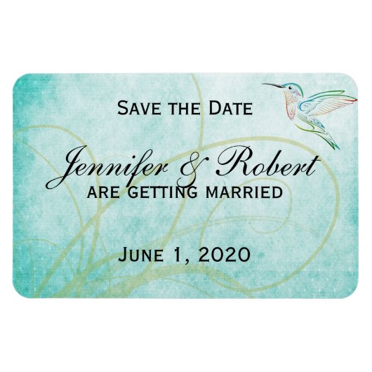 Aqua Hummingbird Waterverf Save the Date Magneet (Horizontaal)