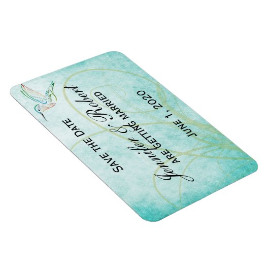 Aqua Hummingbird Waterverf Save the Date Magneet (Rechterzijde)