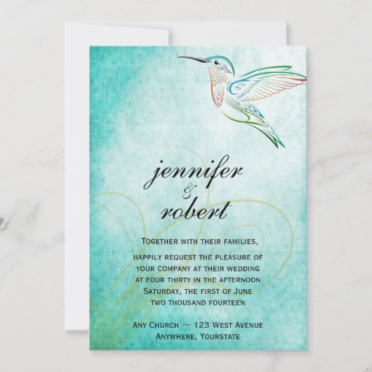 Aqua Hummingbird Waterverf Weddenschap Kaart (Voorkant)