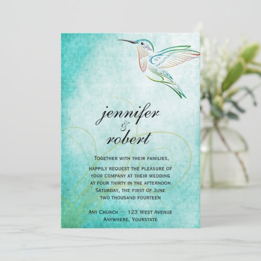 Aqua Hummingbird Waterverf Weddenschap Kaart (Staand voorkant)