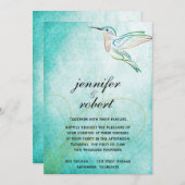 Aqua Hummingbird Waterverf Weddenschap Kaart (Voorkant / Achterkant)