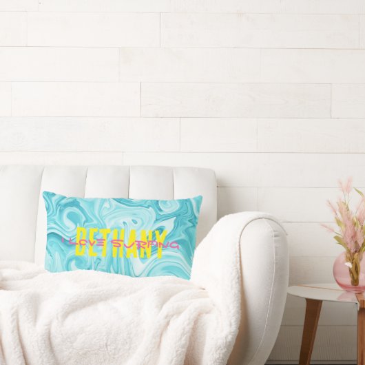 Aqua I LIVE SURFNAME Water Ocean Beach Fun Kussen (Bank)