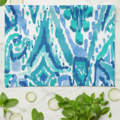 Aqua Ikat Fringe Tribal Waterverf Theedoek (Gevouwen)