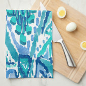 Aqua Ikat Fringe Tribal Waterverf Theedoek (Quarter Fold)