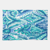 Aqua Ikat Fringe Tribal Waterverf Theedoek (Horizontaal)