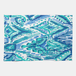 Aqua Ikat Fringe Tribal Waterverf Theedoek
