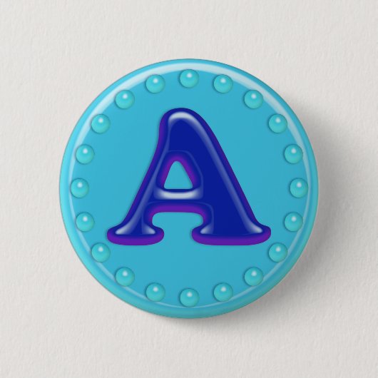 Aqua Initiaal A Ronde Button 5,7 Cm (Voorkant)