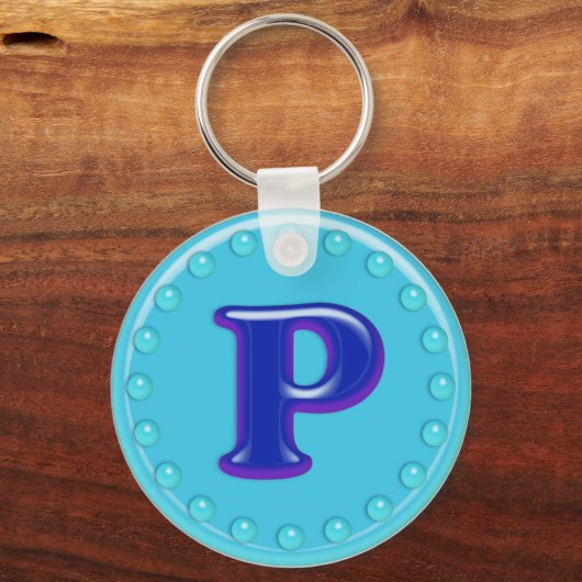 Aqua Initiaal P Sleutelhanger (Voorkant)